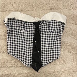 Checkered Corset Top with White Trim